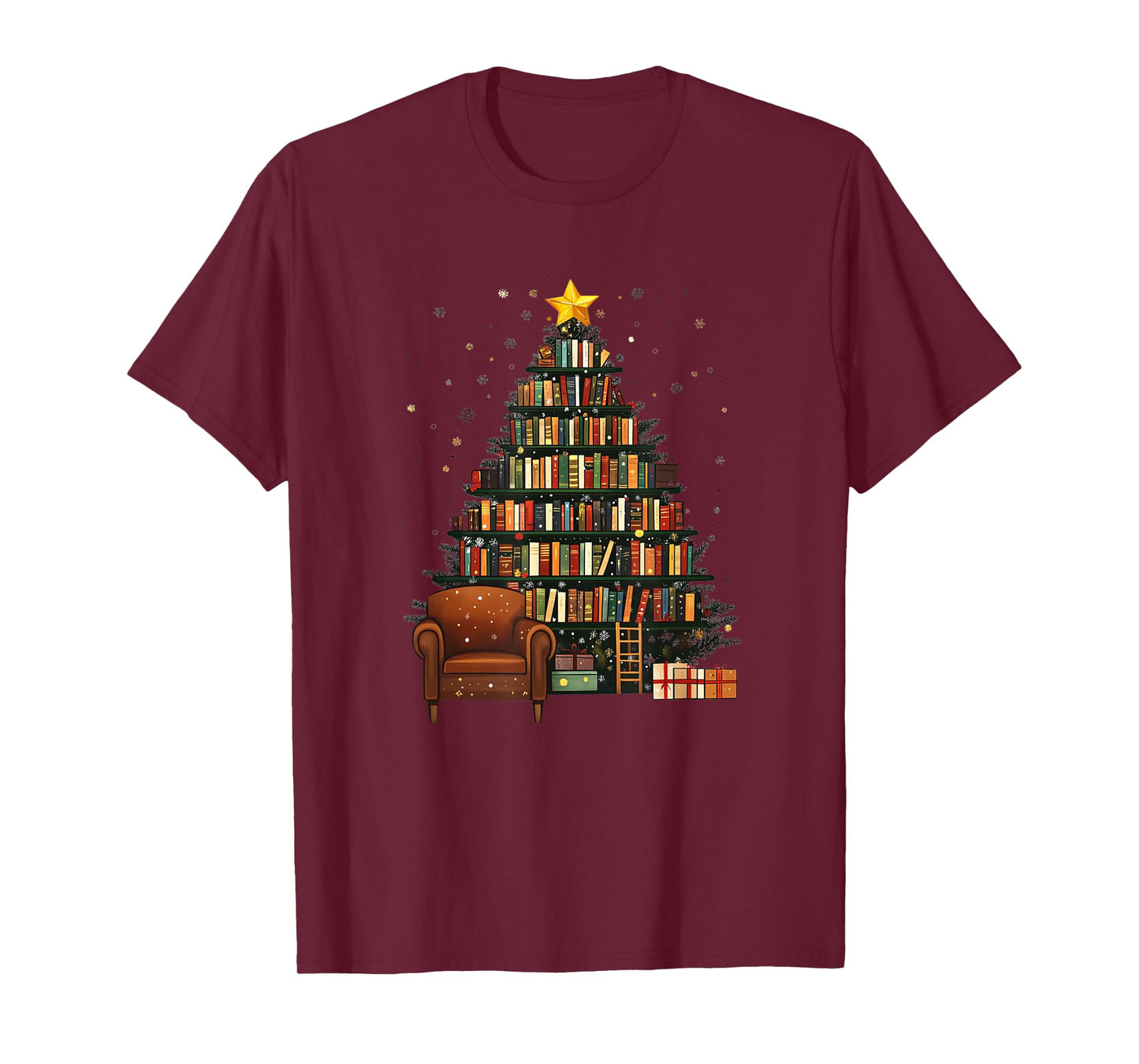 Christmas Tree Bookshelf - Book Lover Library T-Shirt