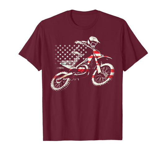 Dirt Bike Retro American Flag Motocross Enduro T-Shirt