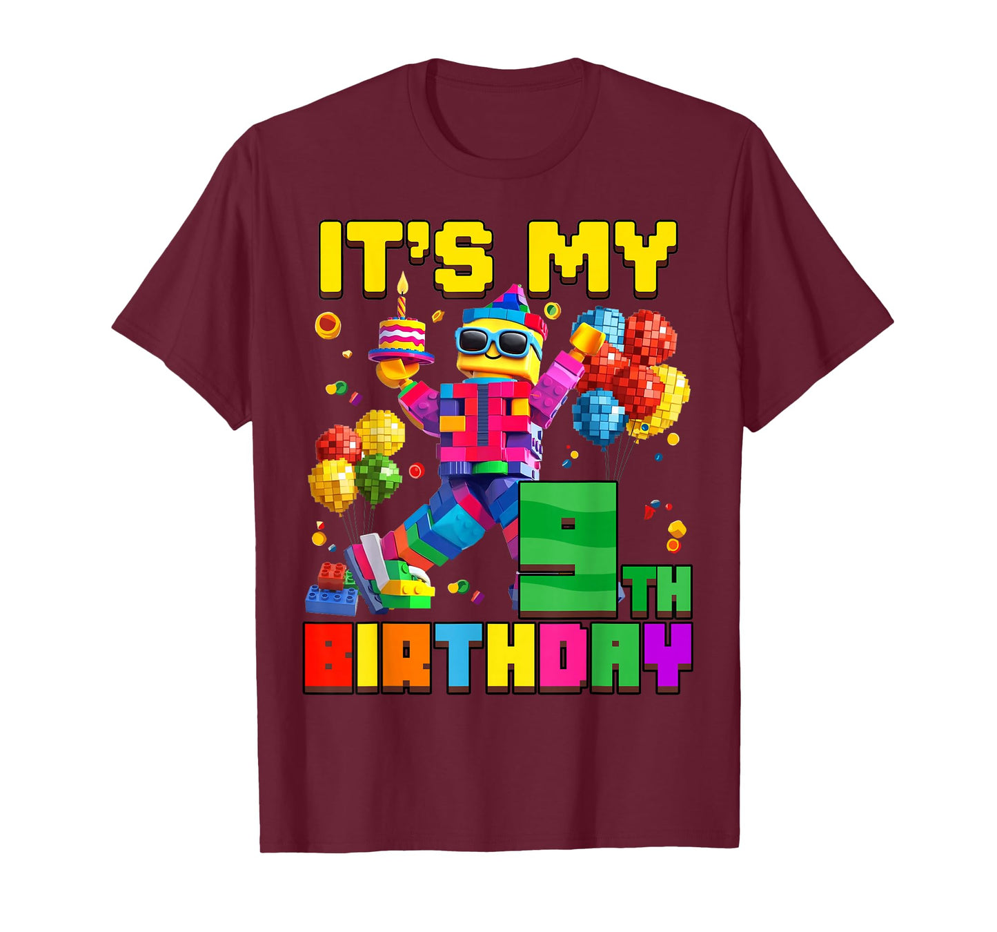 Its My 9th Ninth Birthday Building Brick 9 Years Old Boys T-Shirt
