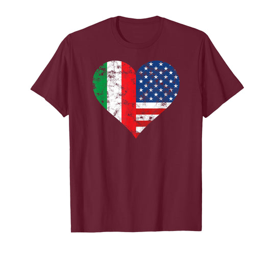Italy USA Heart Flag for Italian Americans T-Shirt
