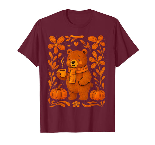 Cute Bear Fall Autumn Season Pumpkin Halloween Vibes T-Shirt