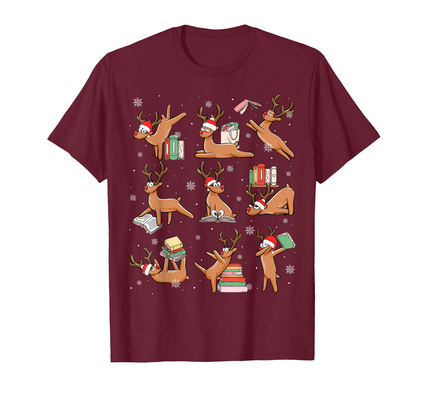Reindeer Reading Book Christmas Teacher Librarian Bookworm T-Shirt