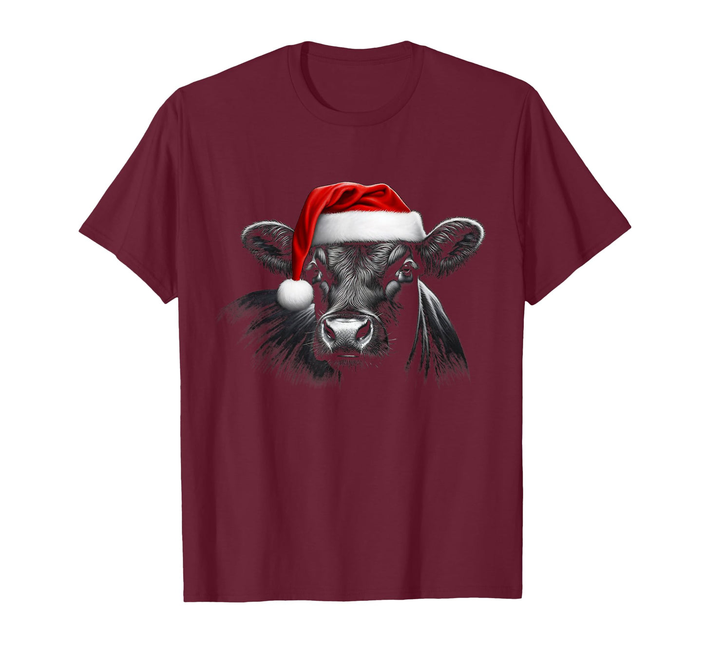 Angus Rancher Christmas Hat Cow Santa Hat Black T-Shirt