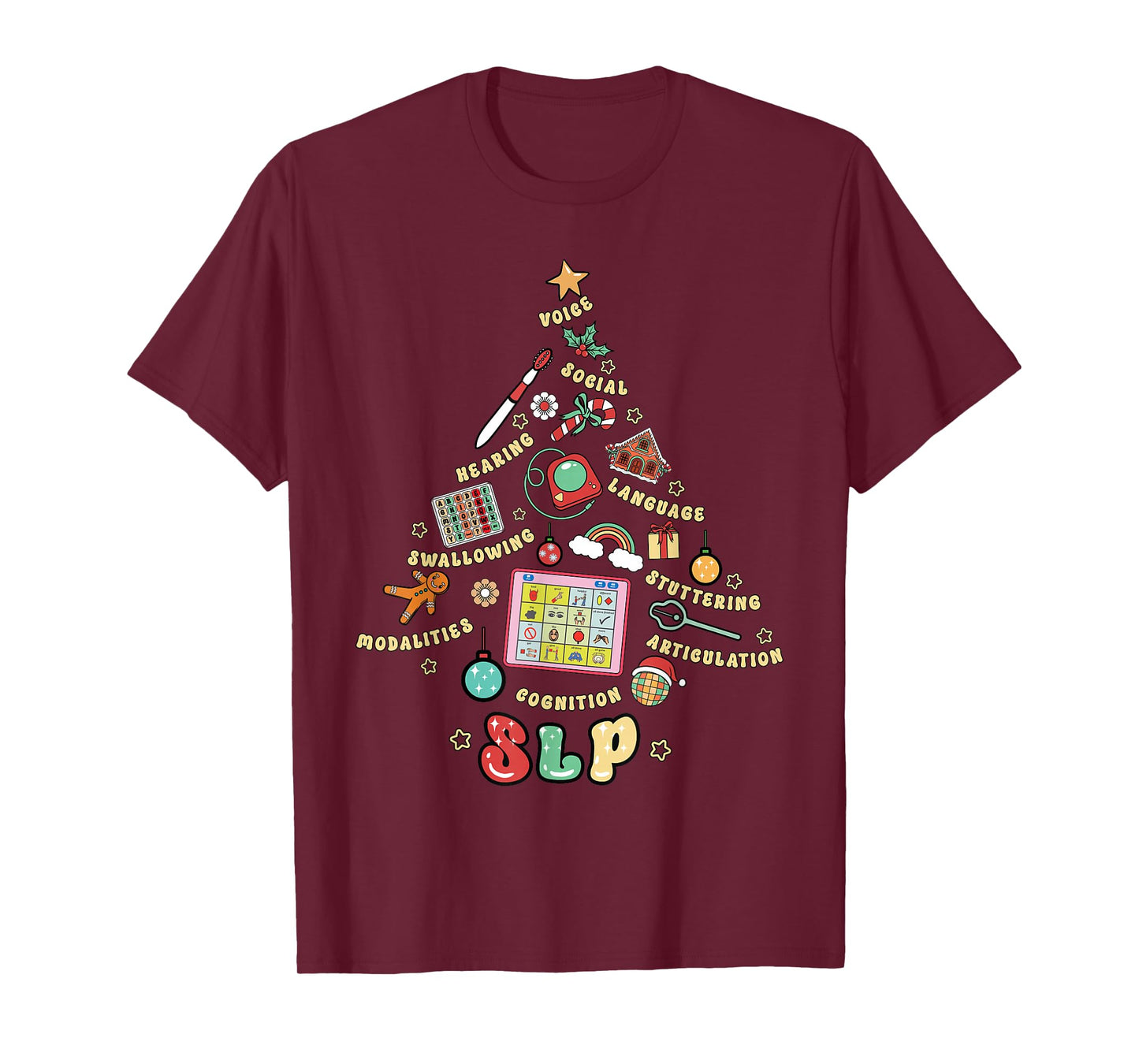 Christmas Tree SLP Speech Language Pathology Therapist Xmas T-Shirt