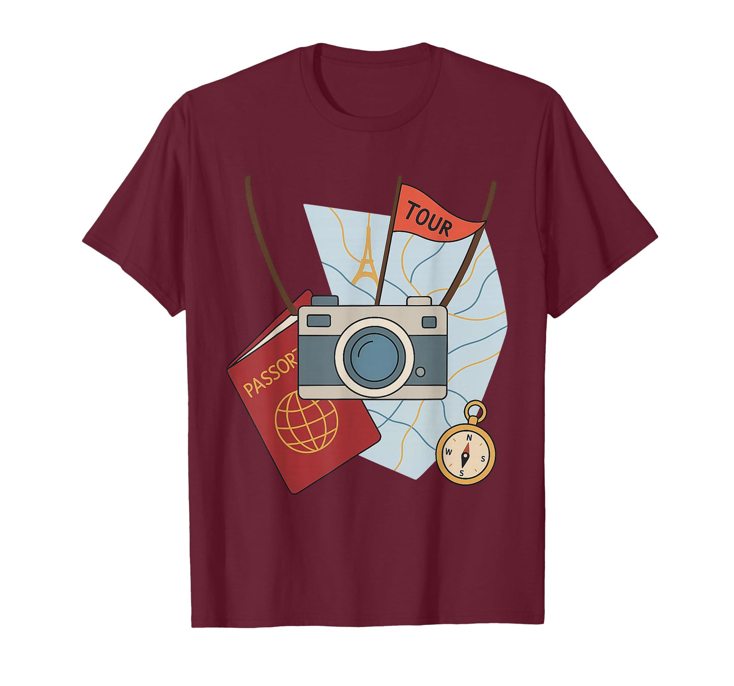 Funny Tourist Spirit Day Look with Camera and Map T-Shirt