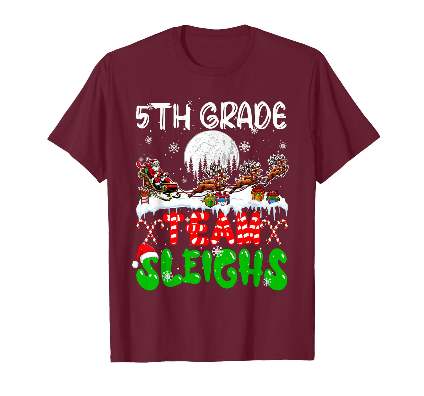 5th Grade Team Sleighs Xmas Teacher Santa Sleigh Reindeer T-Shirt