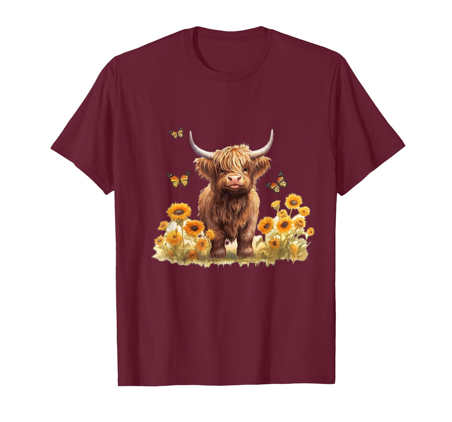 Cute Highland cow with sunflowers country Heifer Farm Farmer T-Shirt