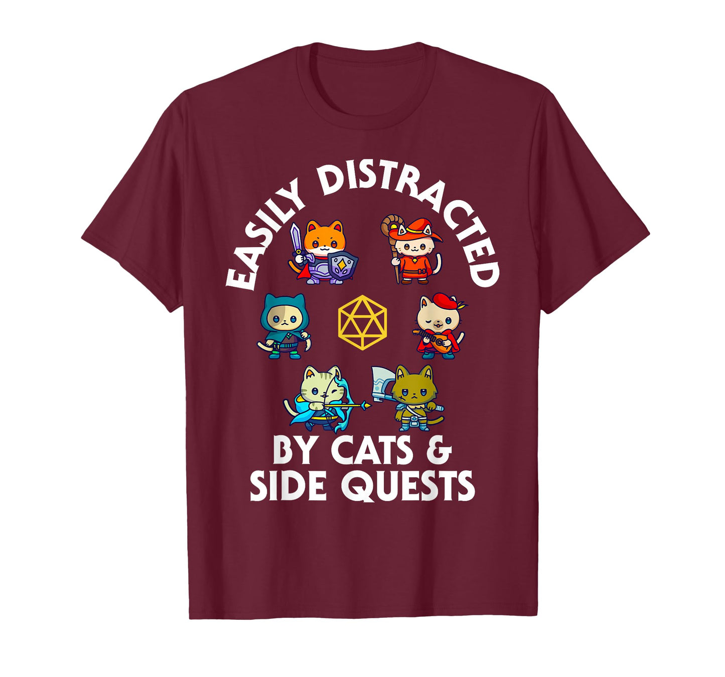 RPG Gamer Cats Side Quest Funny Nerd ADHD Cat Men Women Kids T-Shirt
