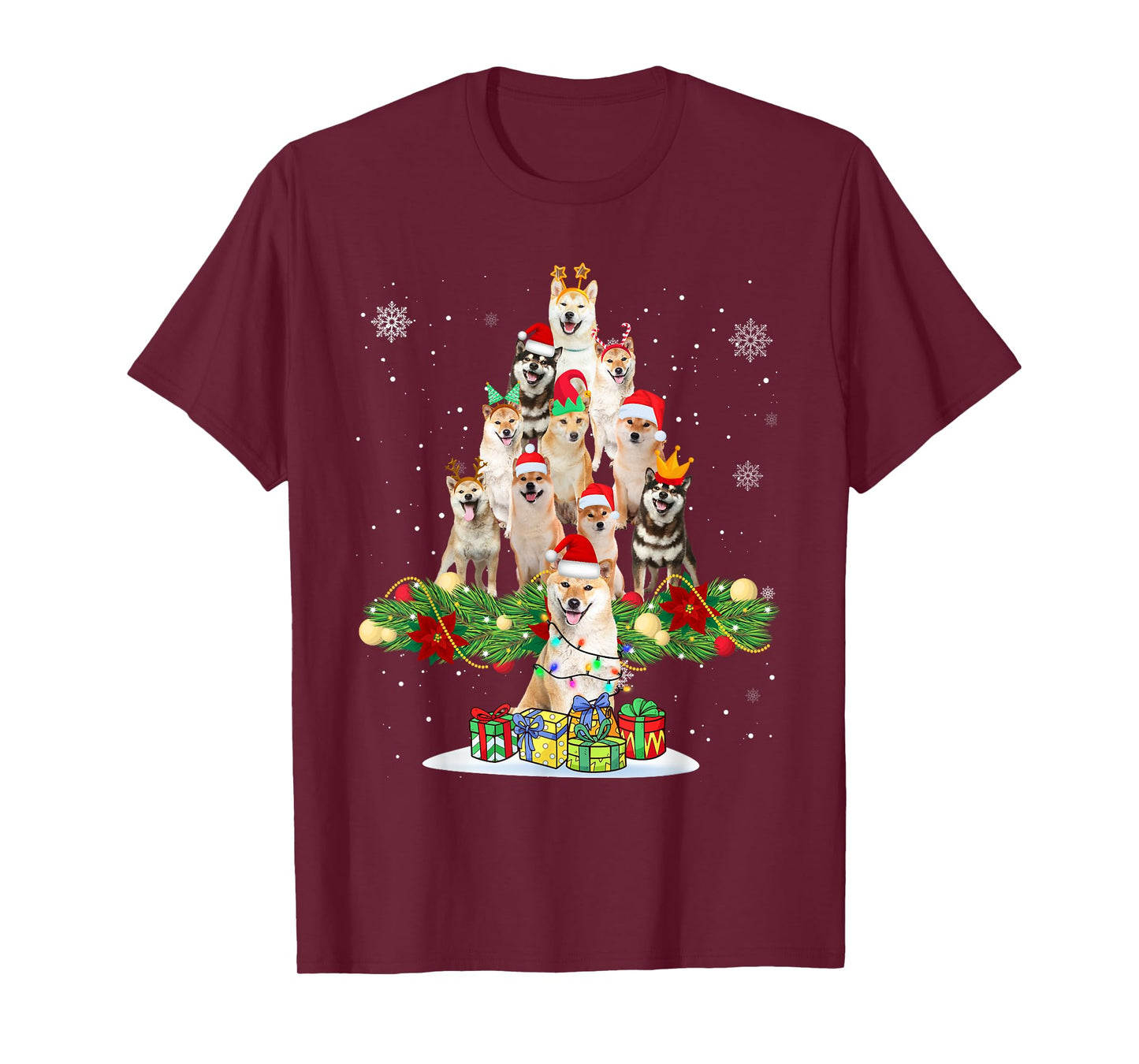 Ugly Sweater Christmas Tree Shiba Inu Dog Xmas Lights T-Shirt