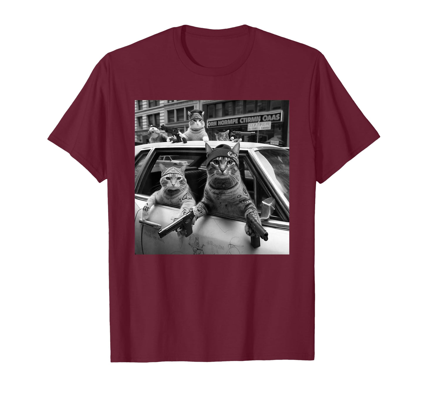 Funny Gangster Cats Street Design T-Shirt