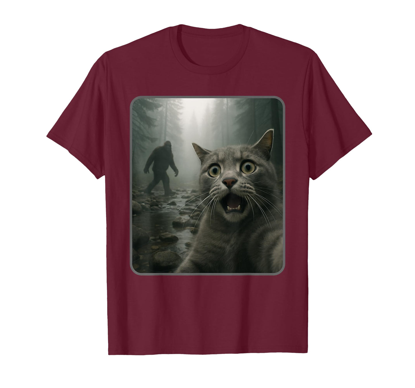 Funny Cat Selfie with Bigfoot Meme T-Shirt