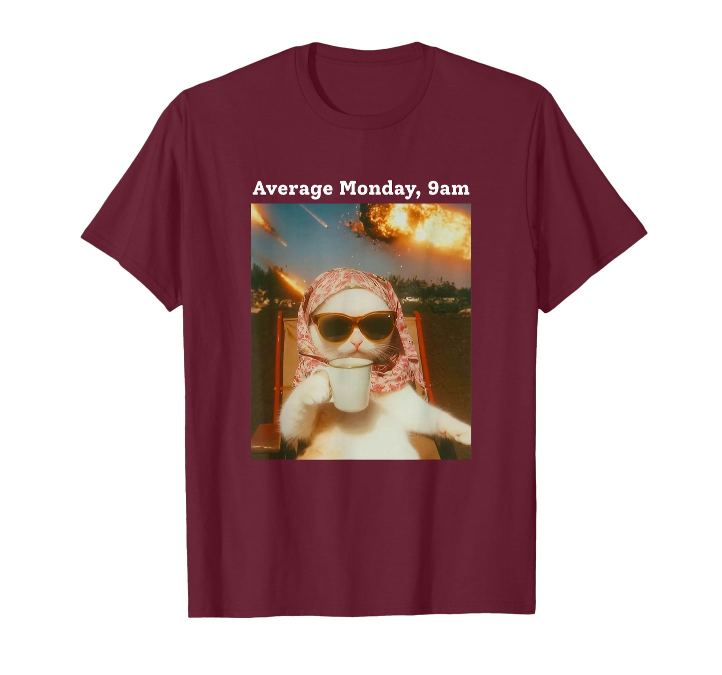 Cat Meme Average Monday 9AM Funny Sarcastic Back to Work Tee T-Shirt