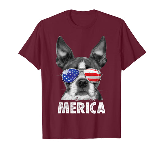 Boston Terrier 4th of July Merica Men Women USA Flag Vintage T-Shirt