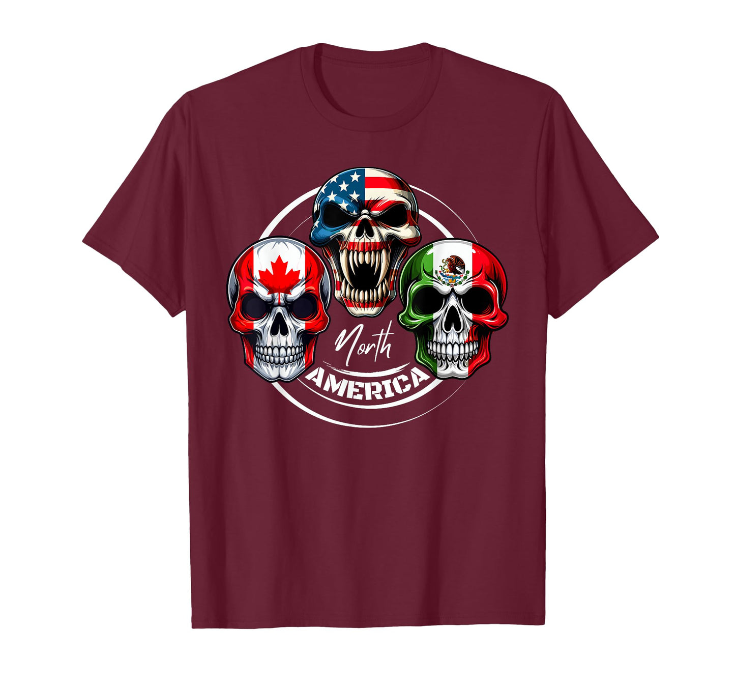 North America Canada United States Mexico Skull Flags T-Shirt