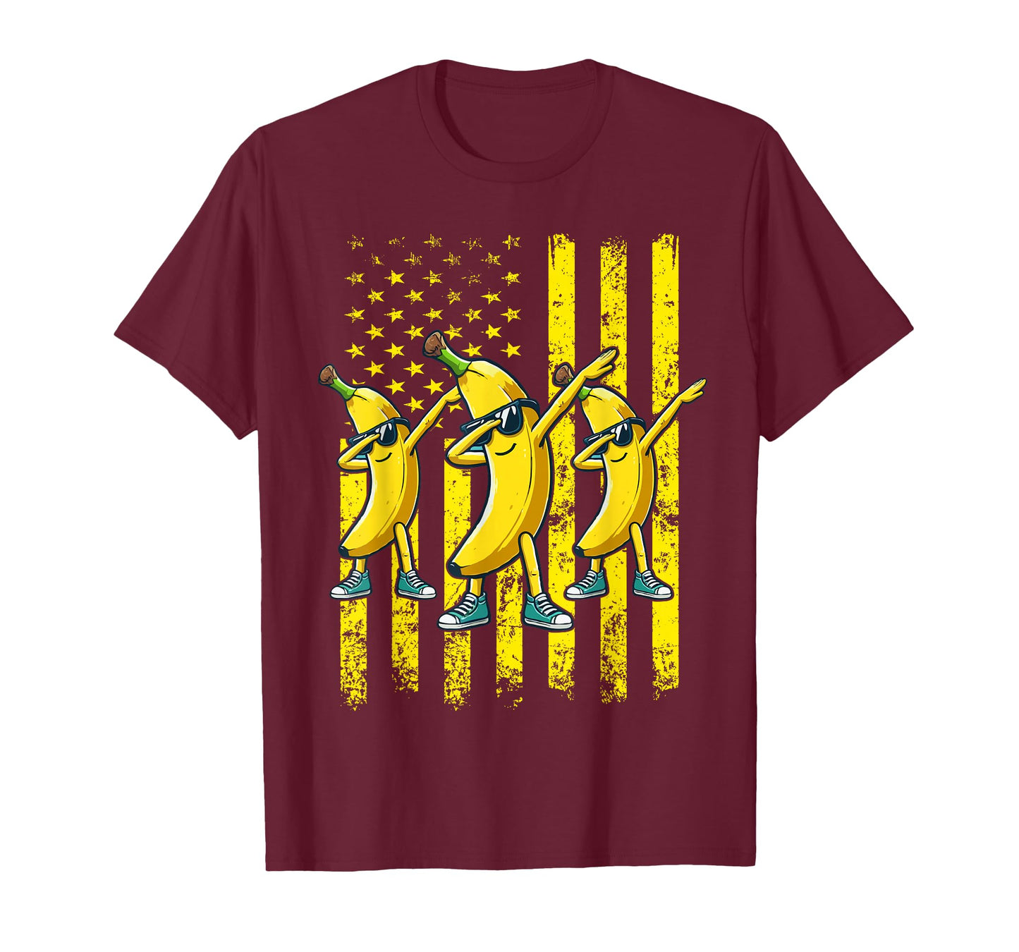Dabbing Banana Retro American Flag Banana Lover Men Women T-Shirt