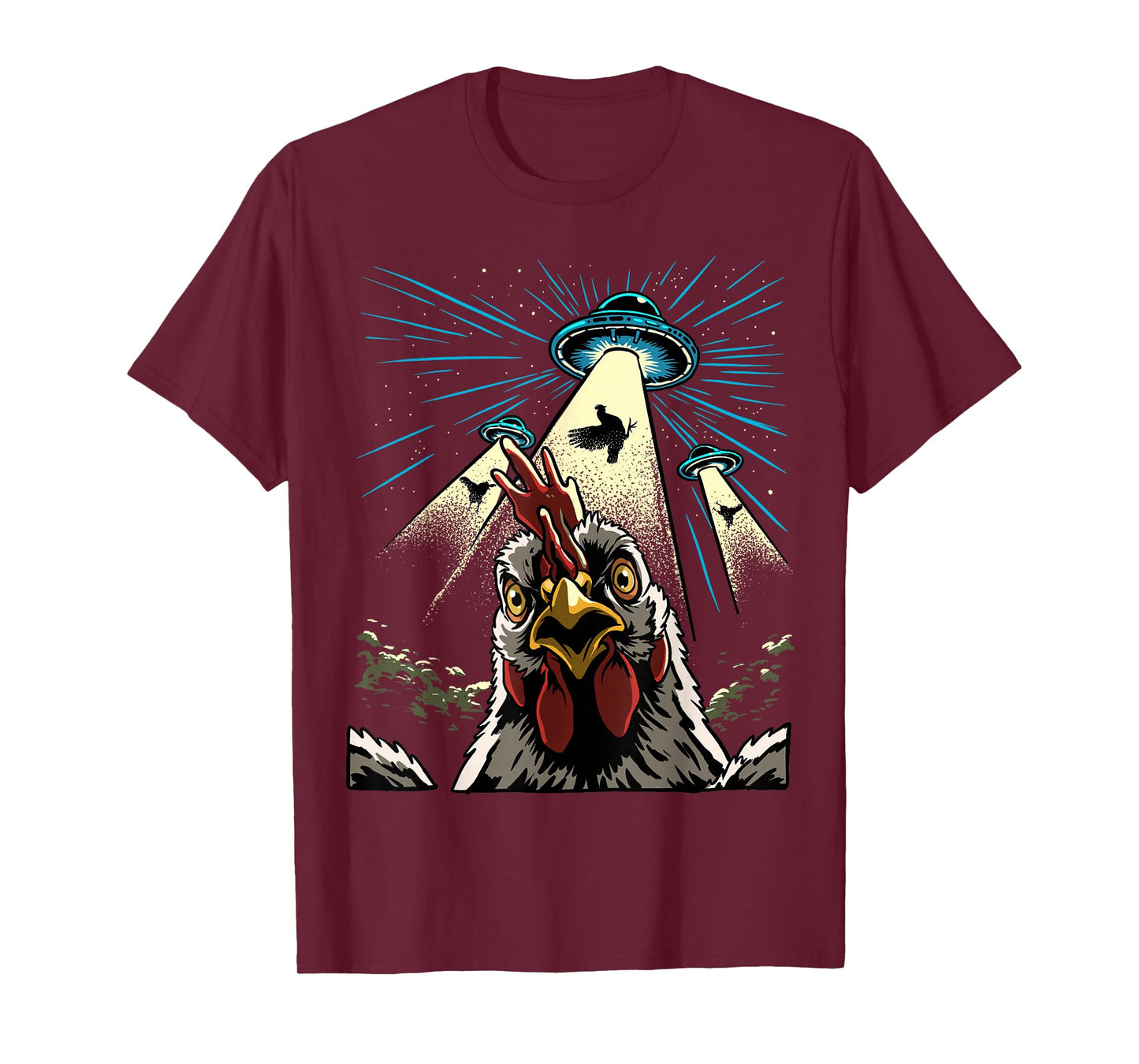 Alien Chicken Rooster UFO Abduction Funny Alien Sci-Fi T-Shirt