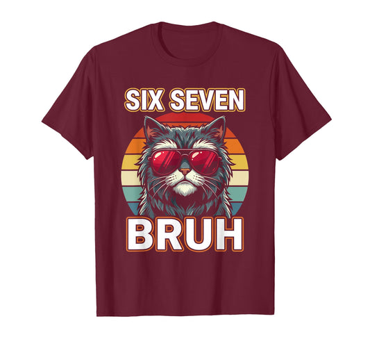 Cool Retro Six Seven Bruh Cat Sunglasses Meme 67 T-Shirt