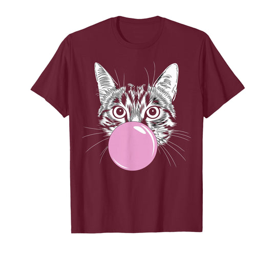 Cute Cat on pink bubble gum Cat T-Shirt