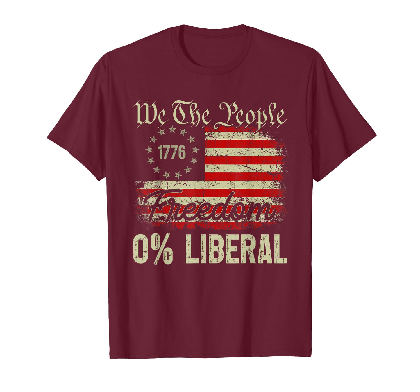 0% Liberal 100% American Zero Percent Liberal US Flag Retro T-Shirt