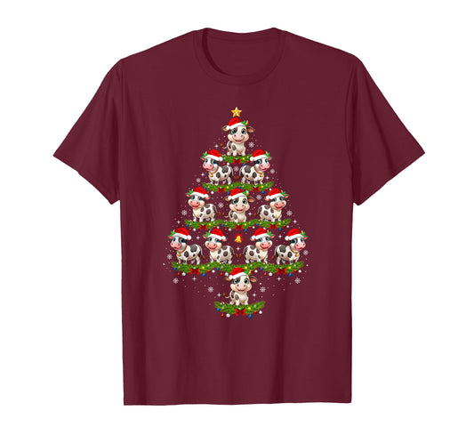 Cow Christmas Tree Lights Funny Xmas Family Men Women T-Shirt