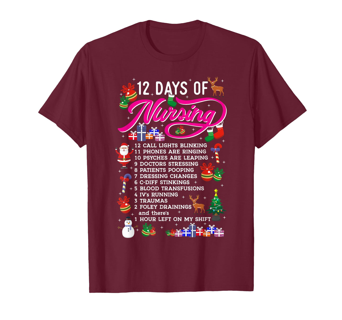 12 Days Of Nursing Merry Christmas Shirts For Women Xmas T-Shirt