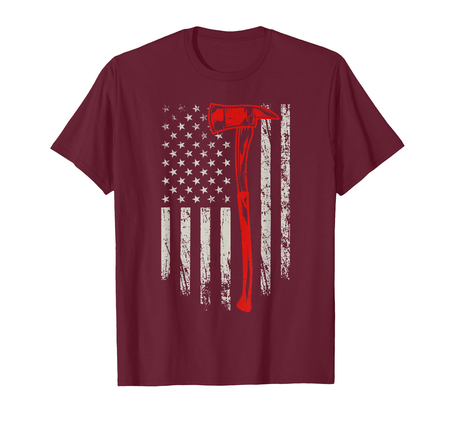 USA Flag Axe Red Line Distressed Firefighter Gifts Novelty T-Shirt