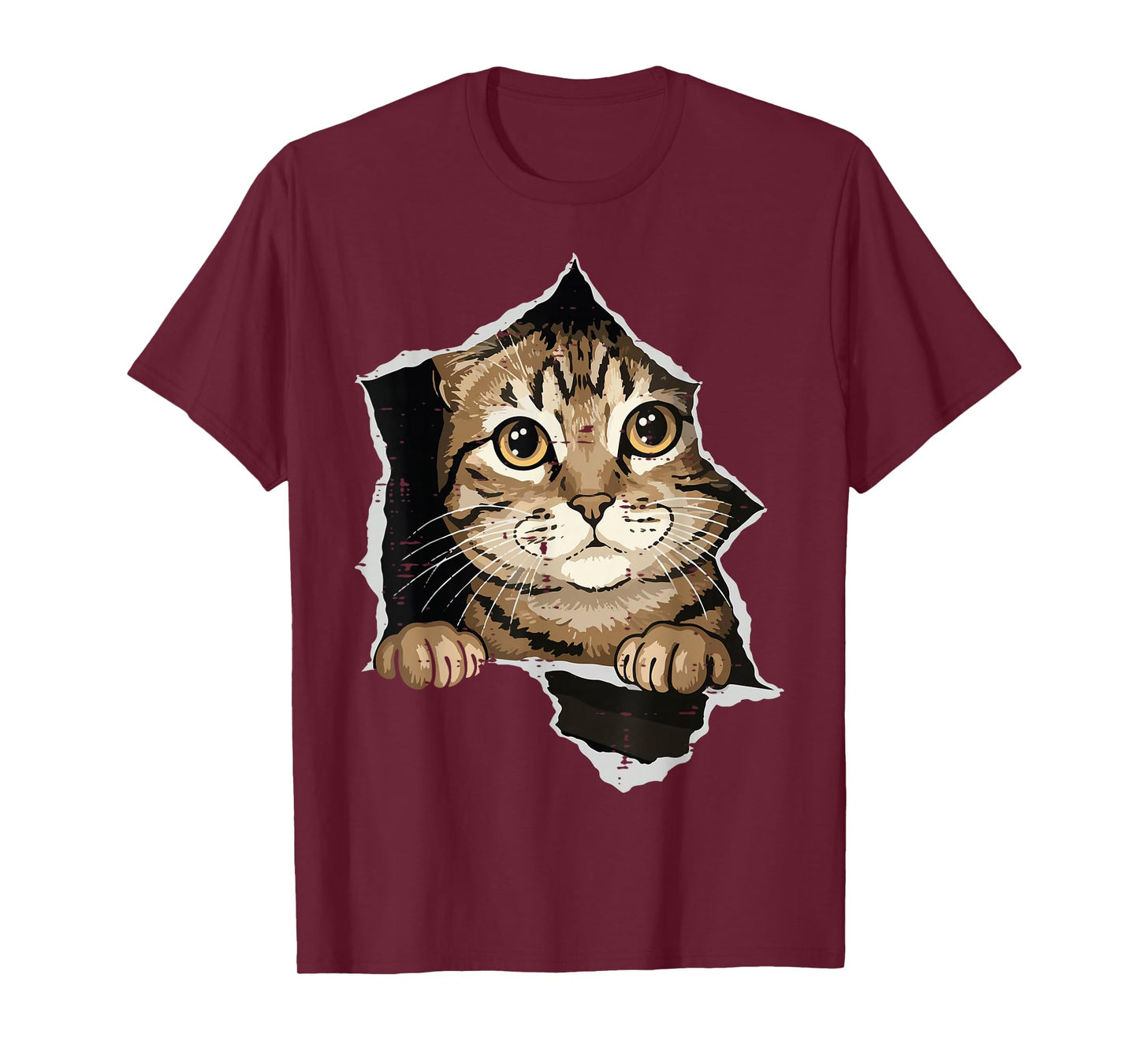 Cat Peeking Torn Paper Cute Kitten Kitty Women Girls Kids T-Shirt