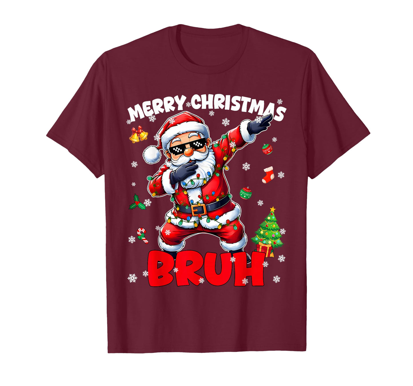 Merry Christmas Bruh Funny Santa Christmas PJs Men Boys Kids T-Shirt
