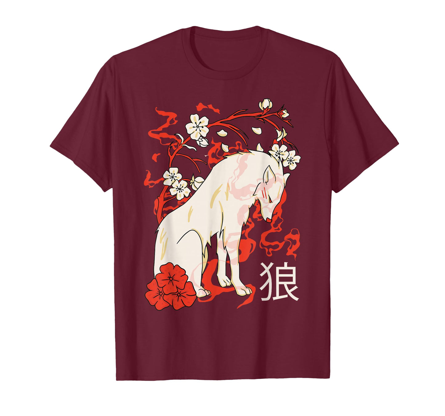 Japanese White Wolf Flowers T-Shirt