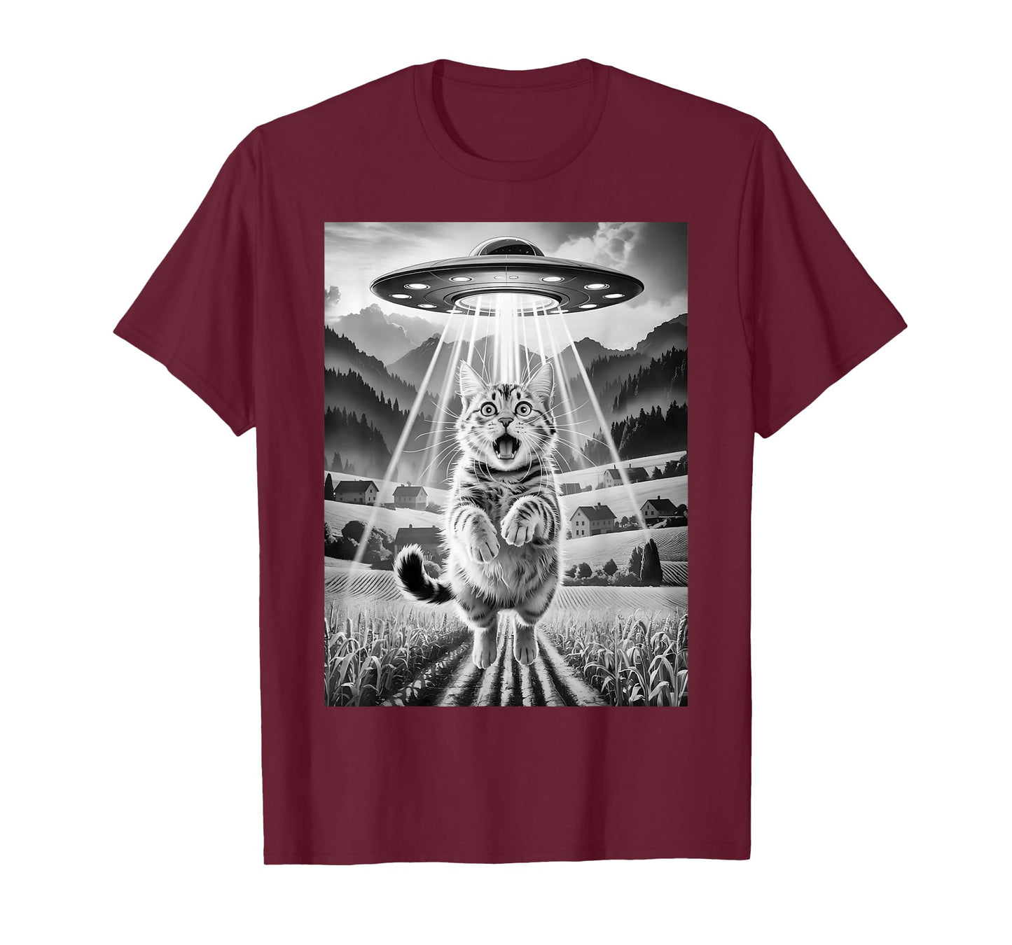 Cat UFO Alien Abduction Funny Graphic Tees Men Women Kids T-Shirt