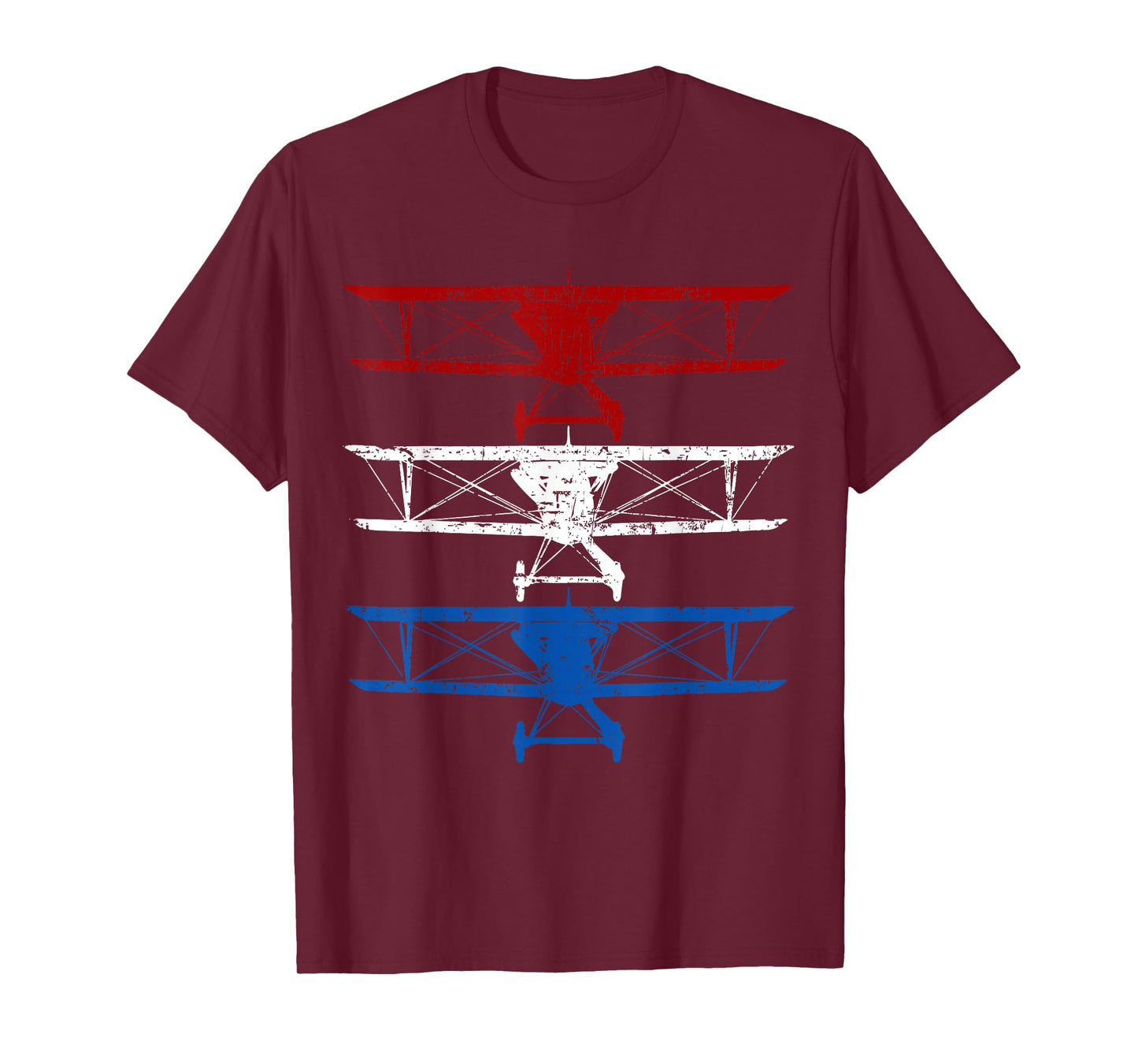 Retro Biplane American Flag 4th Of July Airplane Aviation T-Shirt