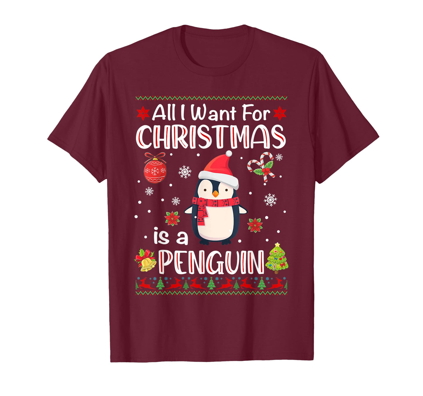 All I Want Is A Penguin For Christmas Ugly Xmas Pajamas T-Shirt