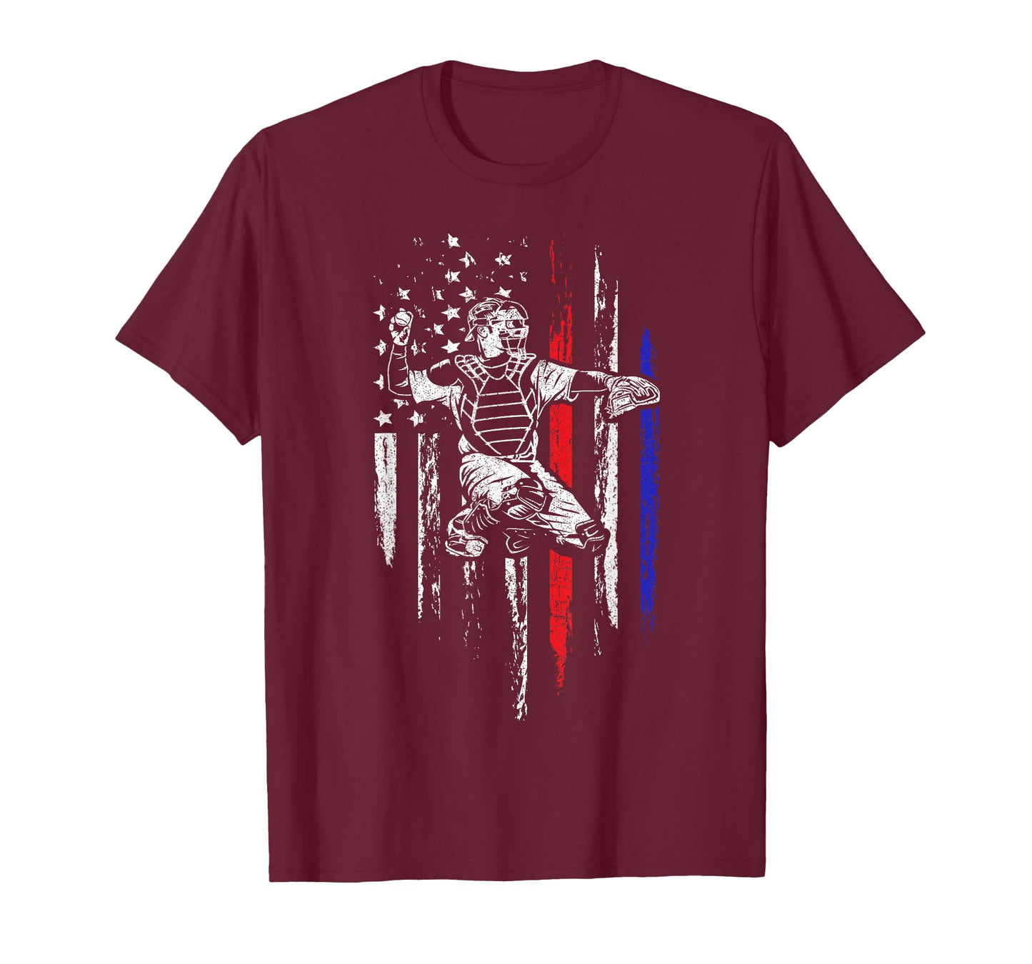 Baseball American Flag Patriotic Catcher 4th of July Gift T-Shirt