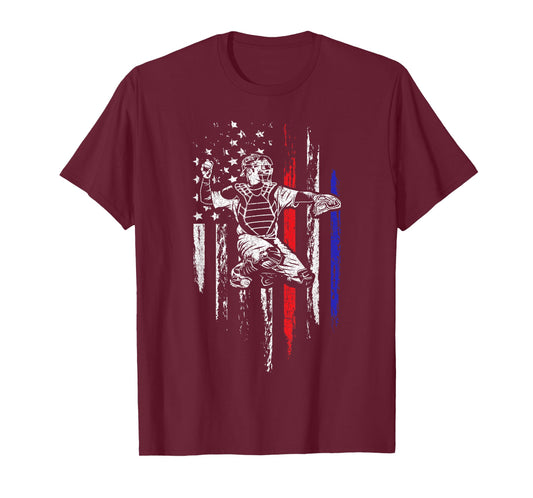 Baseball American Flag Patriotic Catcher 4th of July Gift T-Shirt