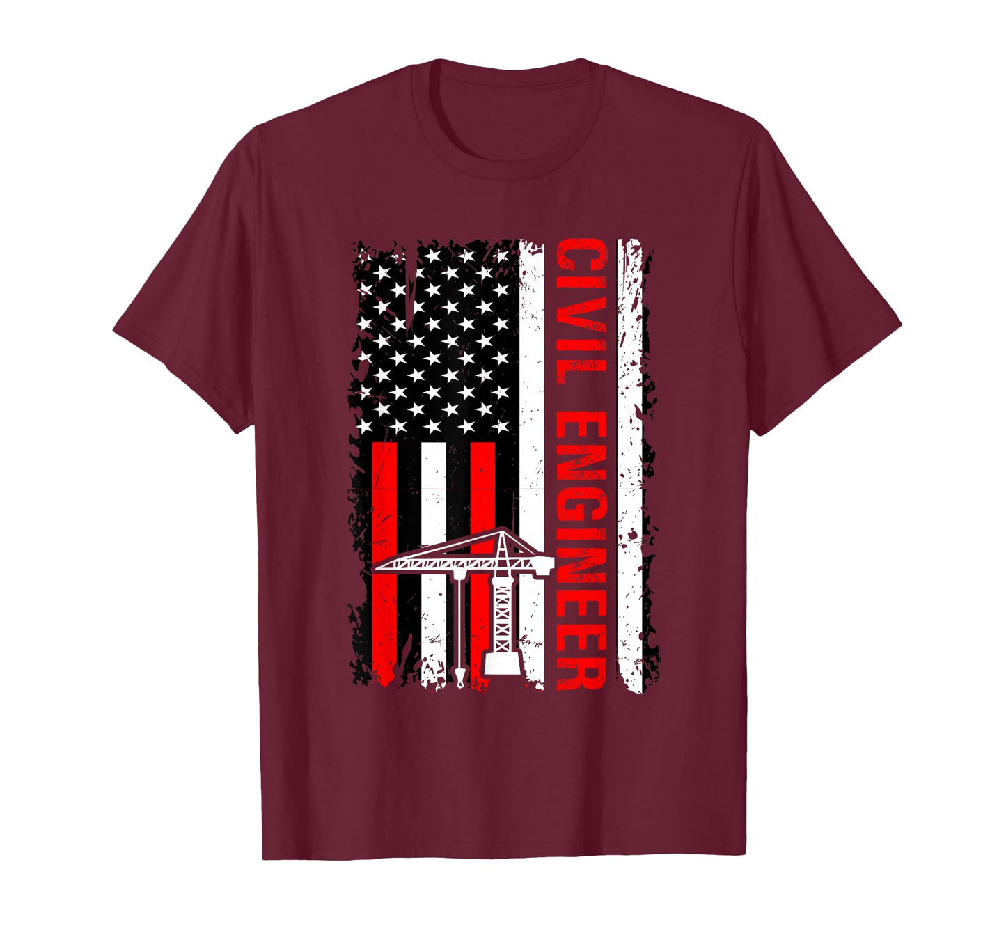 American Flag Civil Engineer Crane Construction Gifts Men T-Shirt