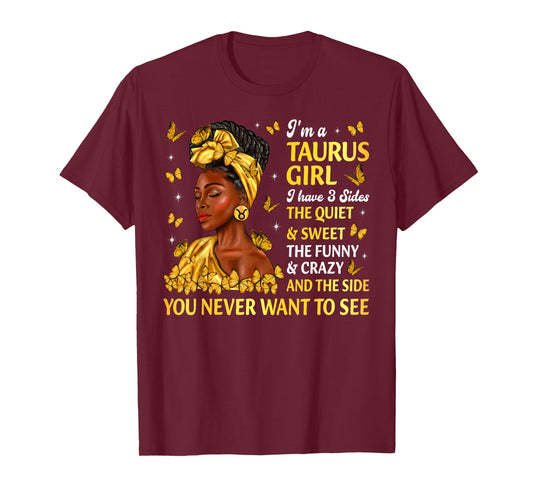 Taurus Girl Happy Bday Zodiac Black Girls Afro Women T-Shirt