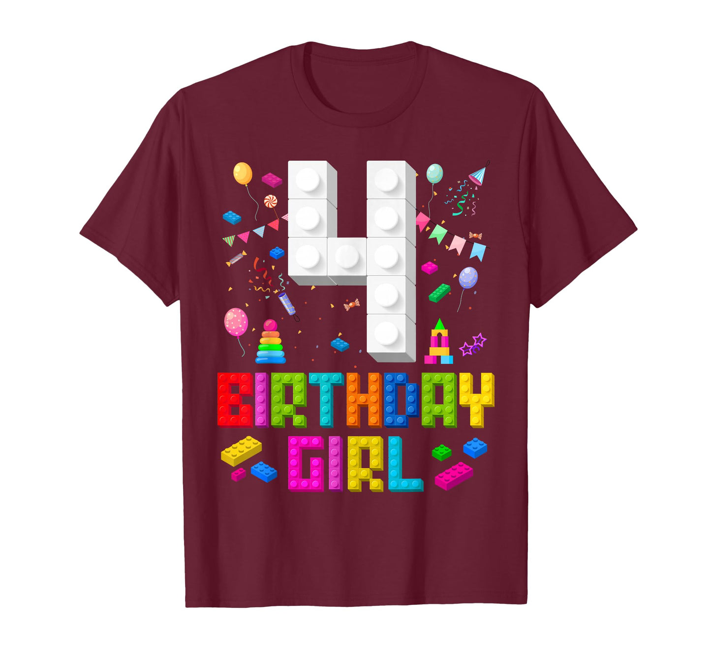 4th Birthday Girl Master Builder 4 Years Old Building Block T-Shirt