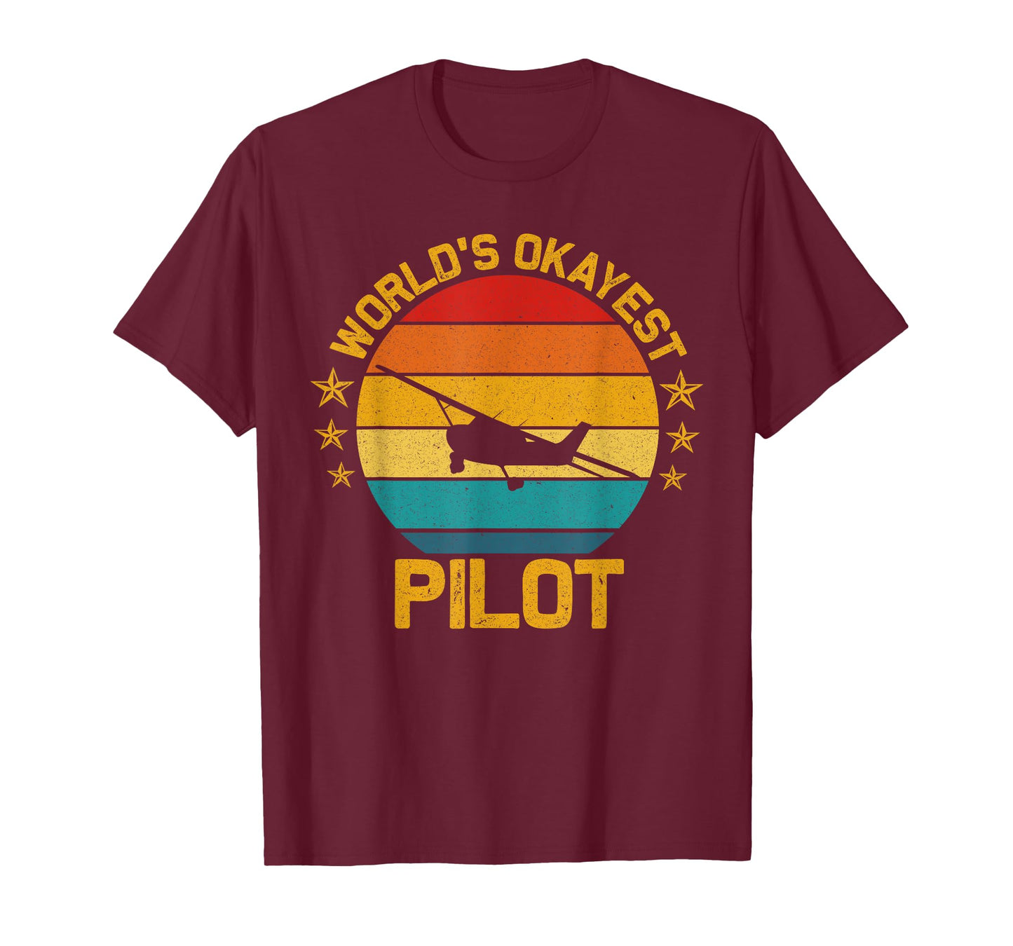 Aviation Airline Airplane Pilot Ideas Vintage Flying Airplane World's Okayest Pilot Unisex-Adults Black Cotton 60% Polyester 40% Classic Fit Crew Collar Short Sleeve T-Shirt Small