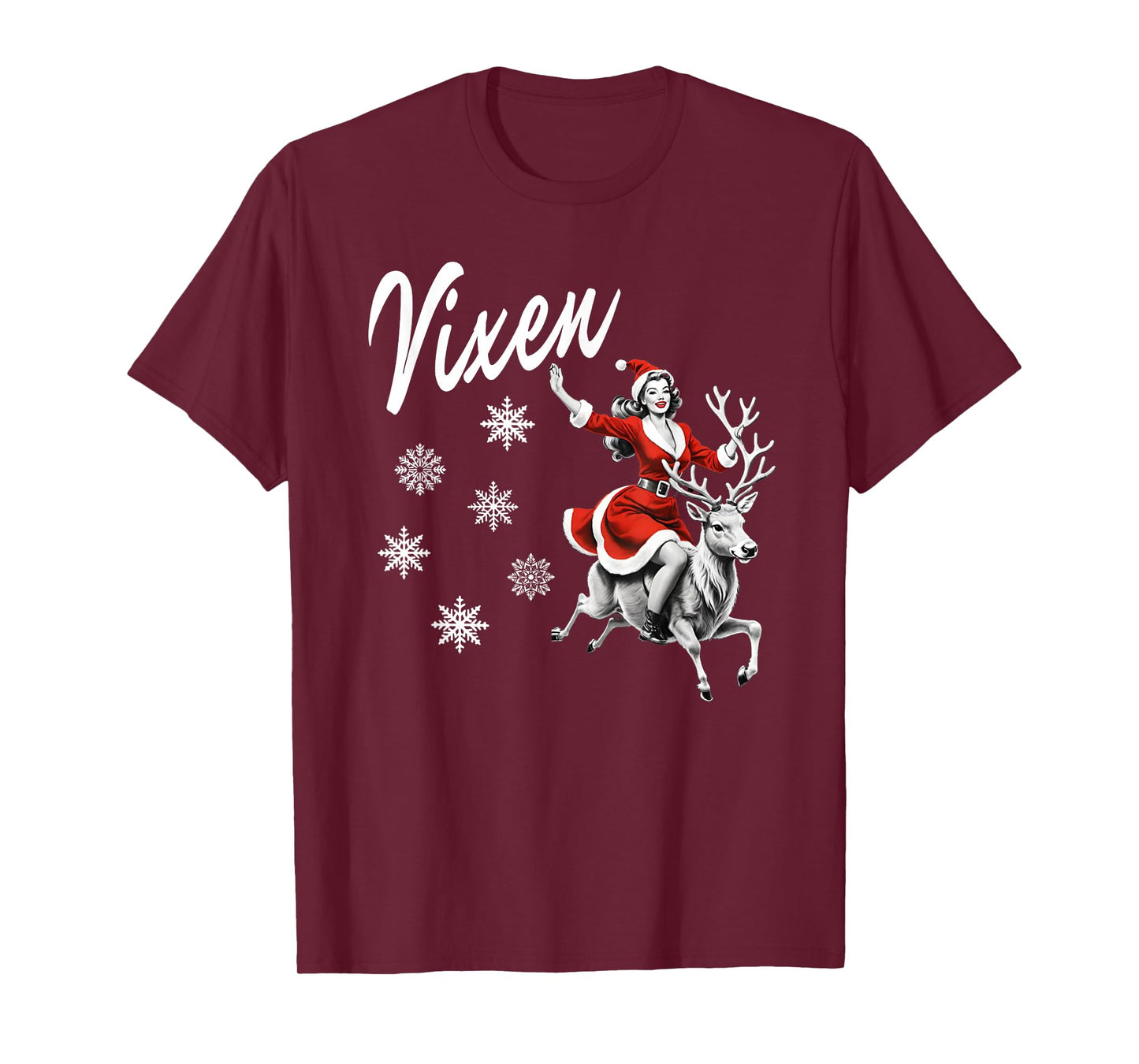 Vixen Reindeer Retro Sexy Pin Up Girl Funny Christmas Party T-Shirt