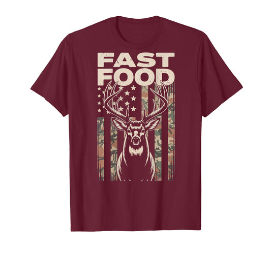 Men Camo Deer Hunting Funny Dad Jokes Fast Food Hunter Youth T-Shirt