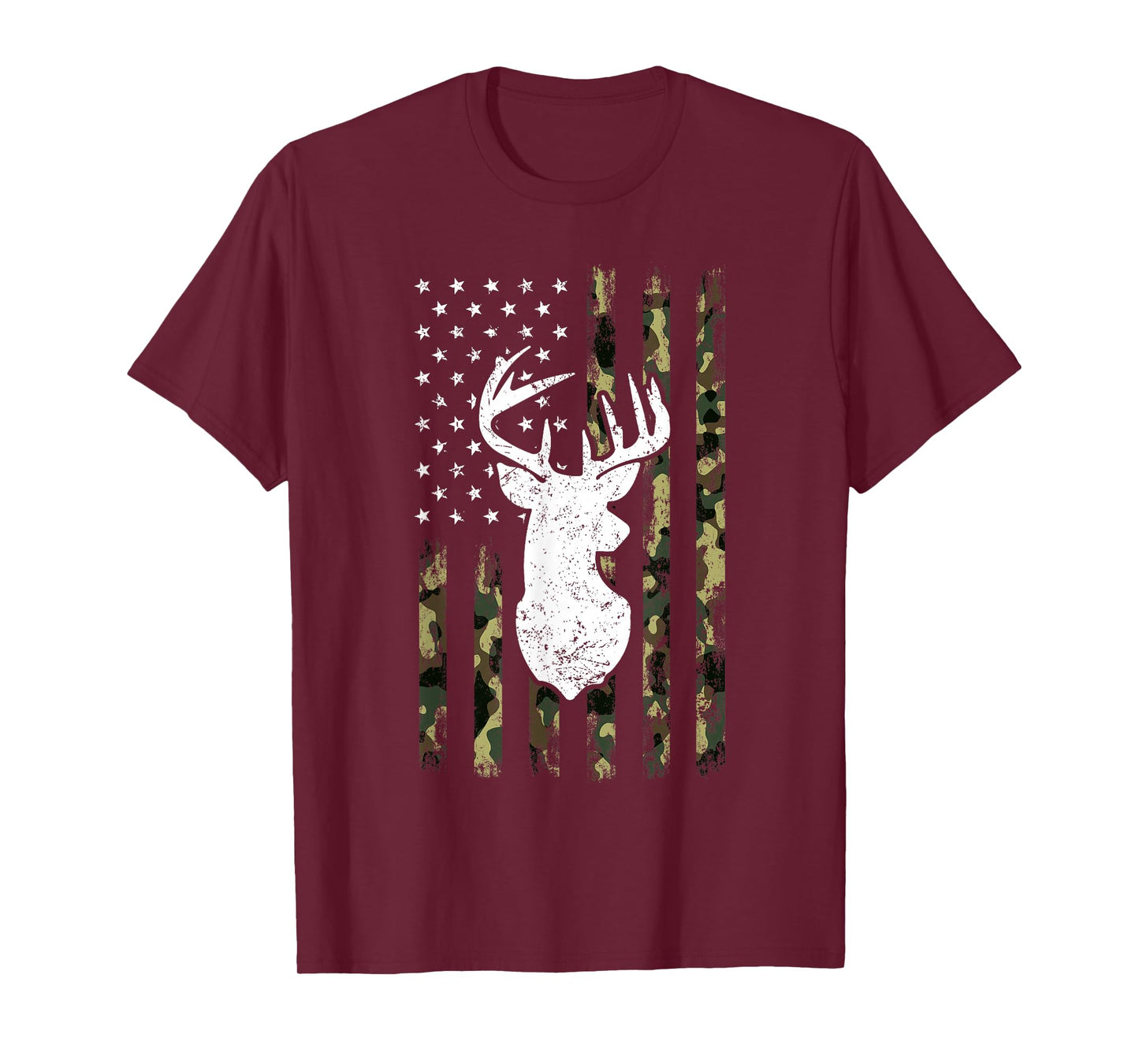 Mens Hunting Shirt American Camouflage Flag Deer Silhouette T-Shirt
