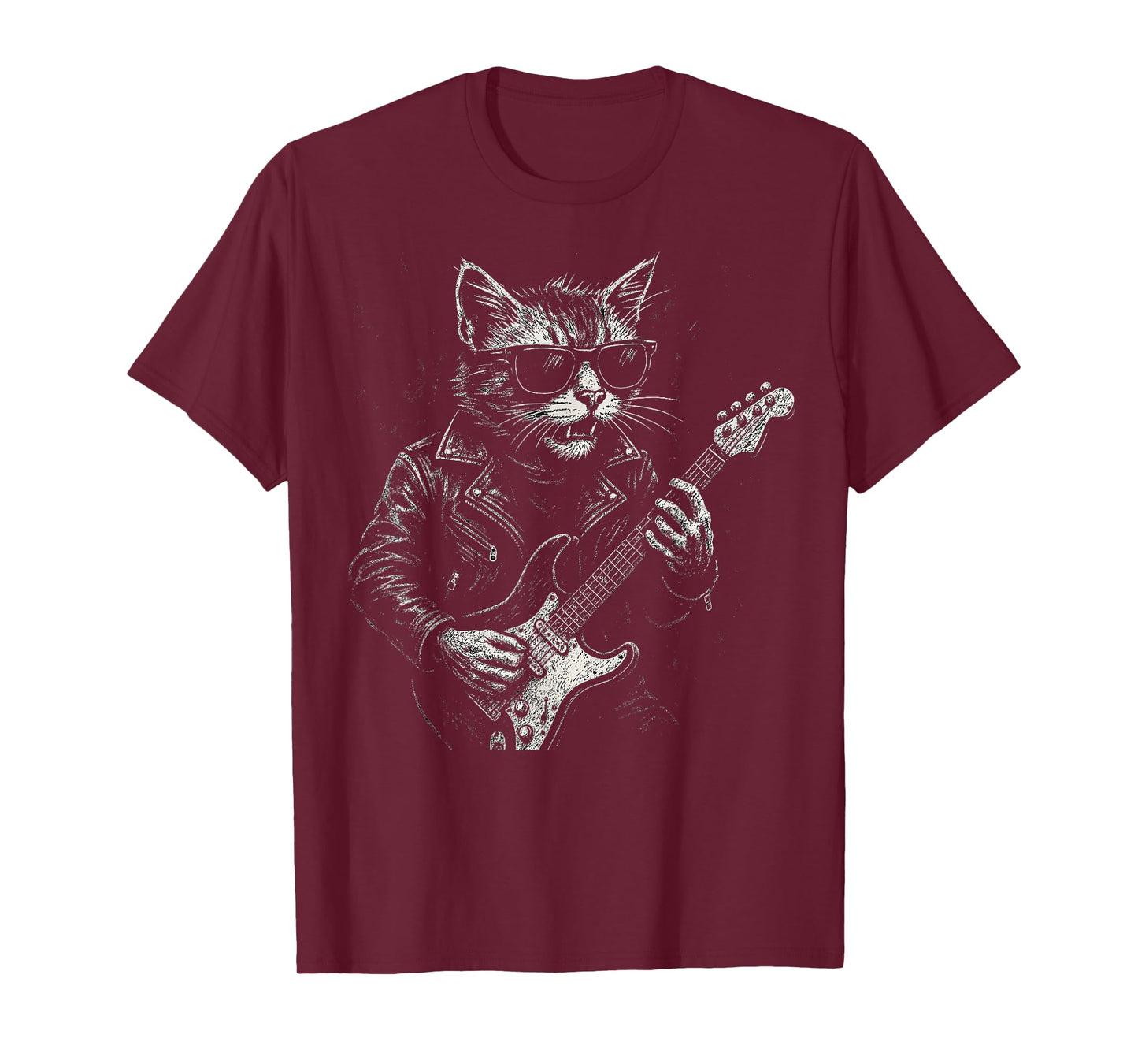 Retro Cat Rock Music Men Kids Women Funny Cat T-Shirt
