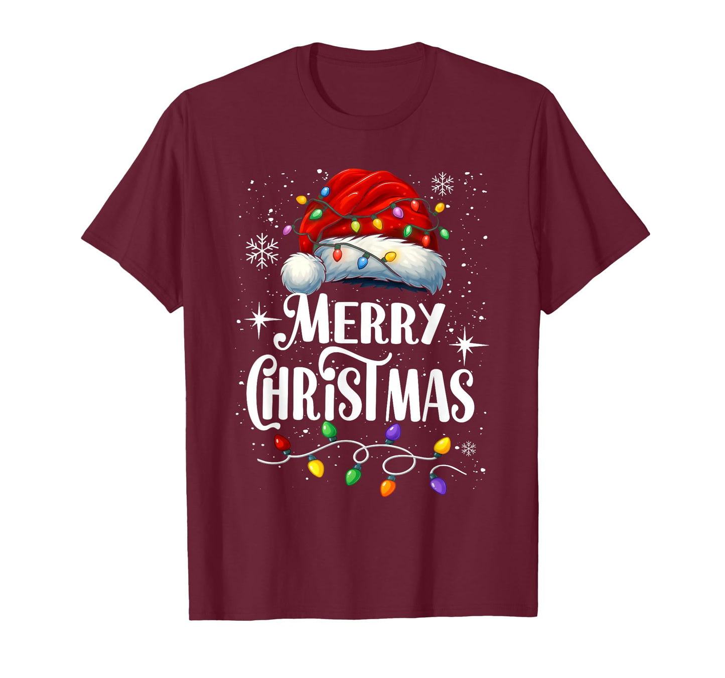 Merry Christmas Lights Santa Hat Xmas Family Matching Pajama T-Shirt