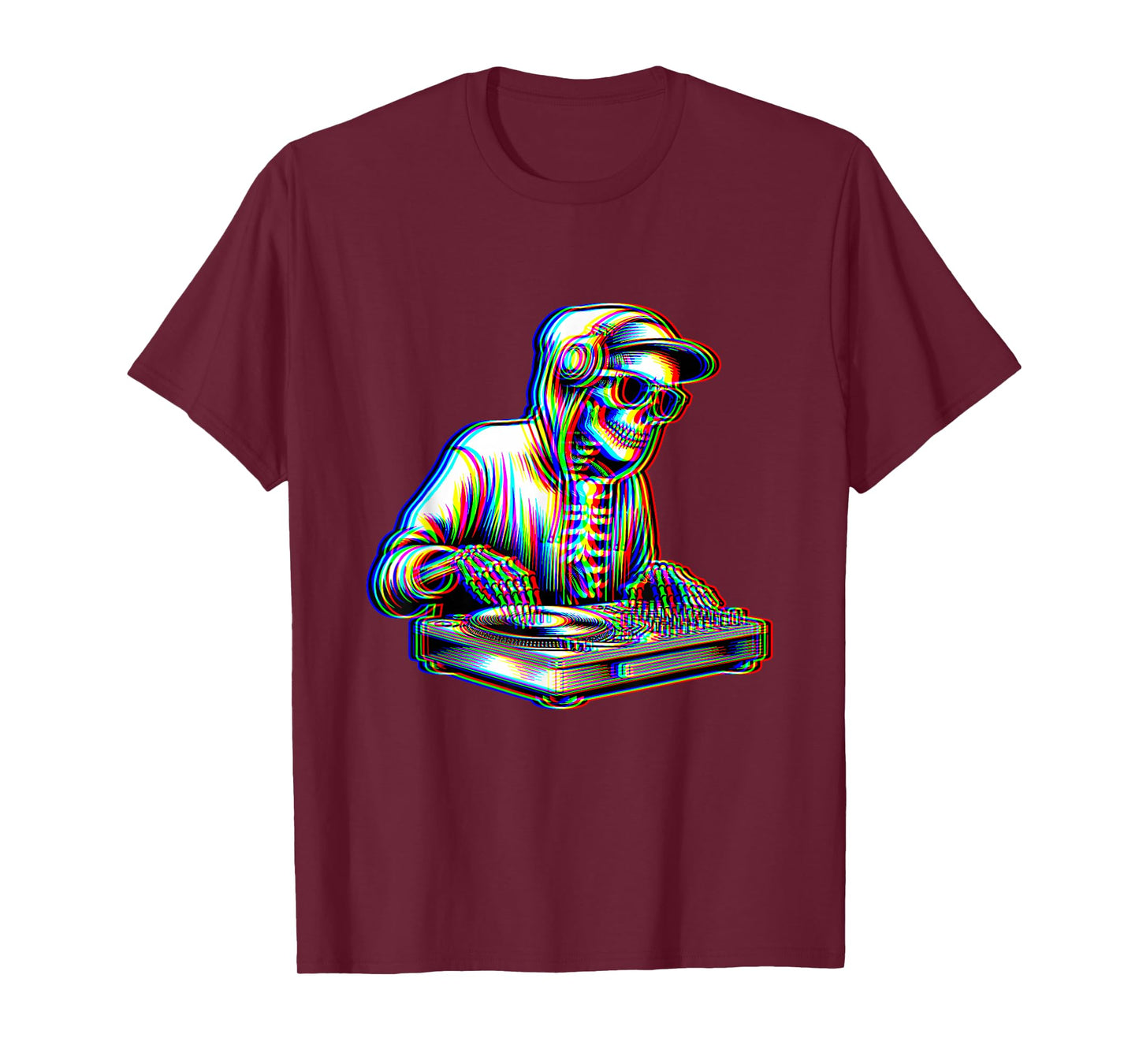Trippy Skeleton Dj Optical Illusion EDM Rave Festival Music T-Shirt