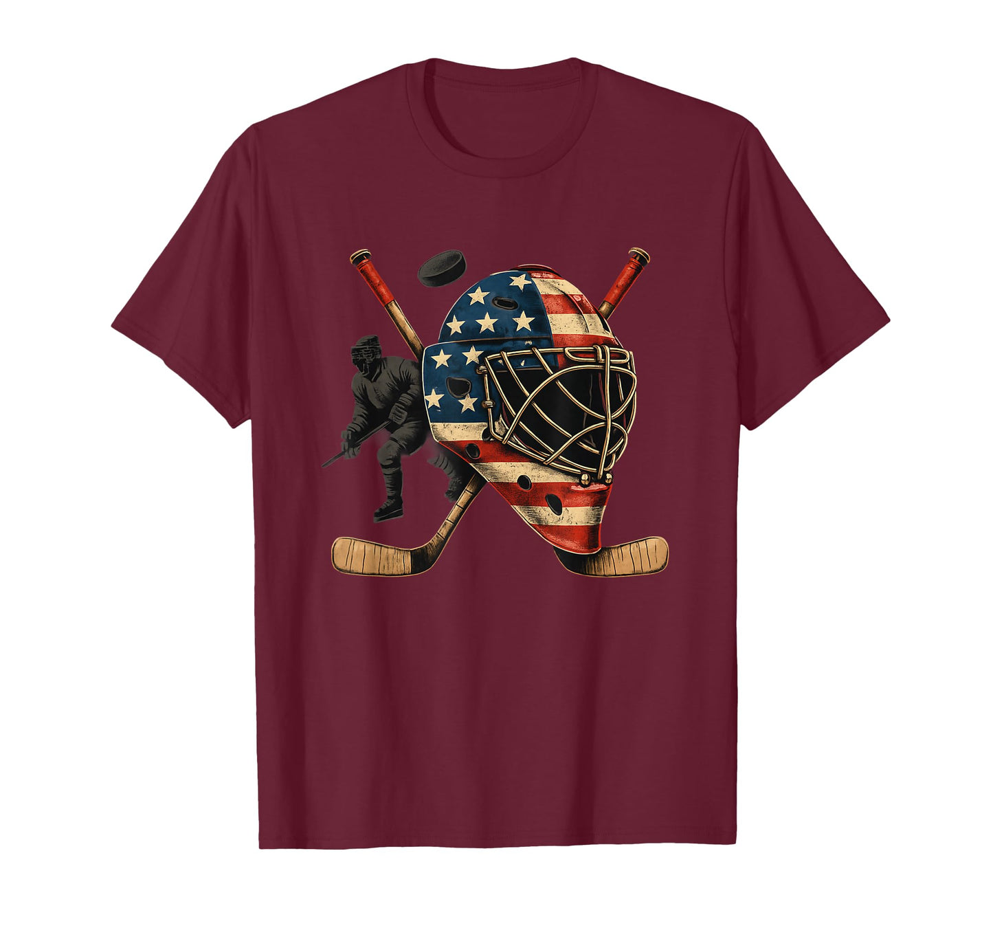 USA Goalie Helmet Ice Hockey Shirt 4th of July Sportswear T-Shirt