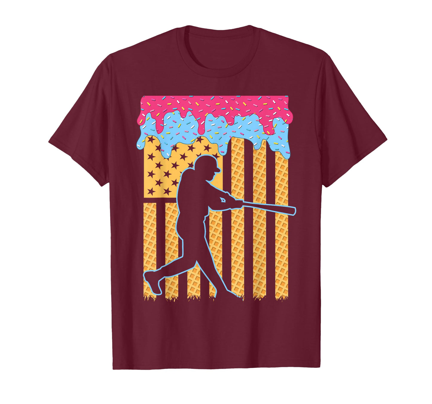 Baseball Drip Bat Boys Ice Cream American Flag 4th of July T-Shirt