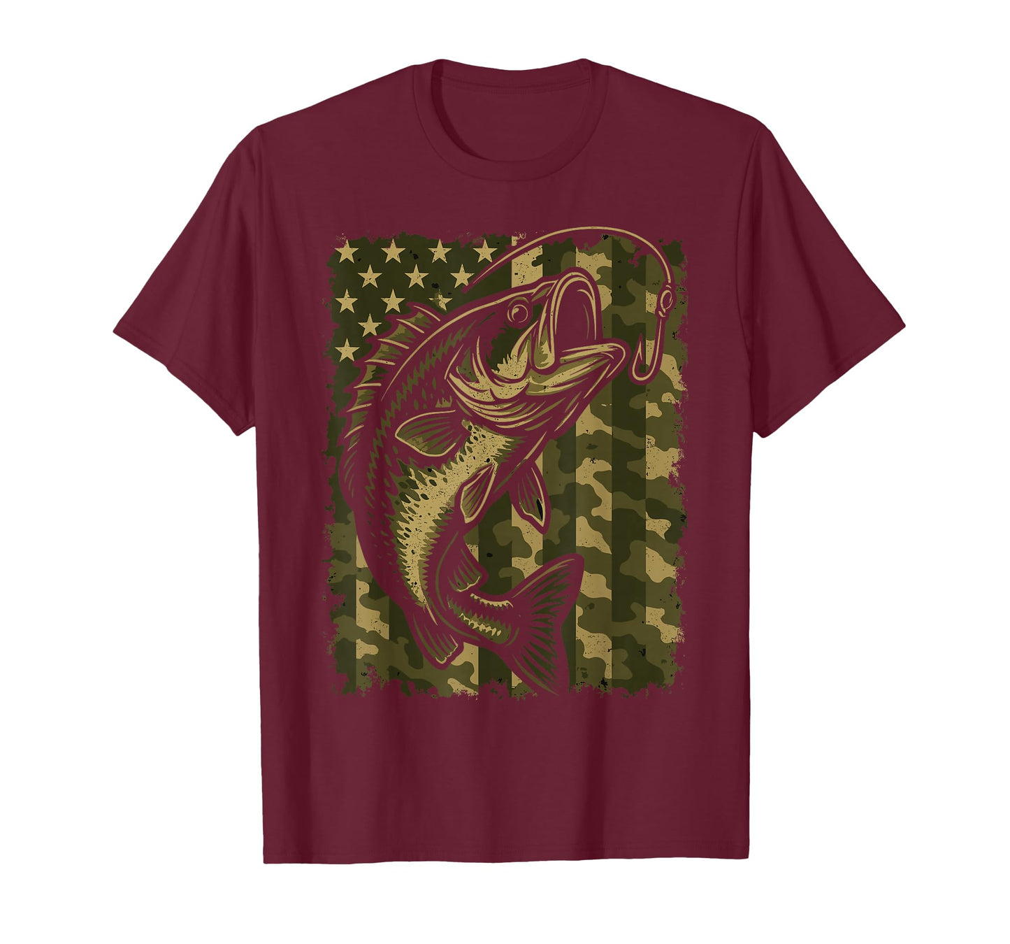 Patriotic Bass Fishing Camouflage American Flag T-Shirt