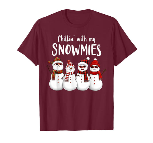 Chillin' with My Snowmies Funny Snowman Family Christmas T-Shirt