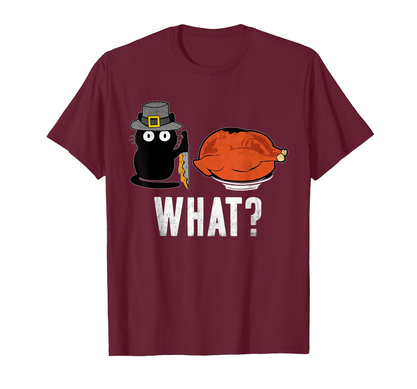 Cat What? Thanksgiving Day Turkey Funny Black Cat T-Shirt for Men Women