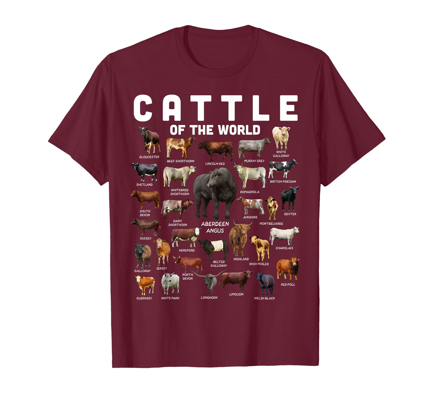 Cow Shirt Cattle Of The World Types Of Cows Funny Farmer T-Shirt